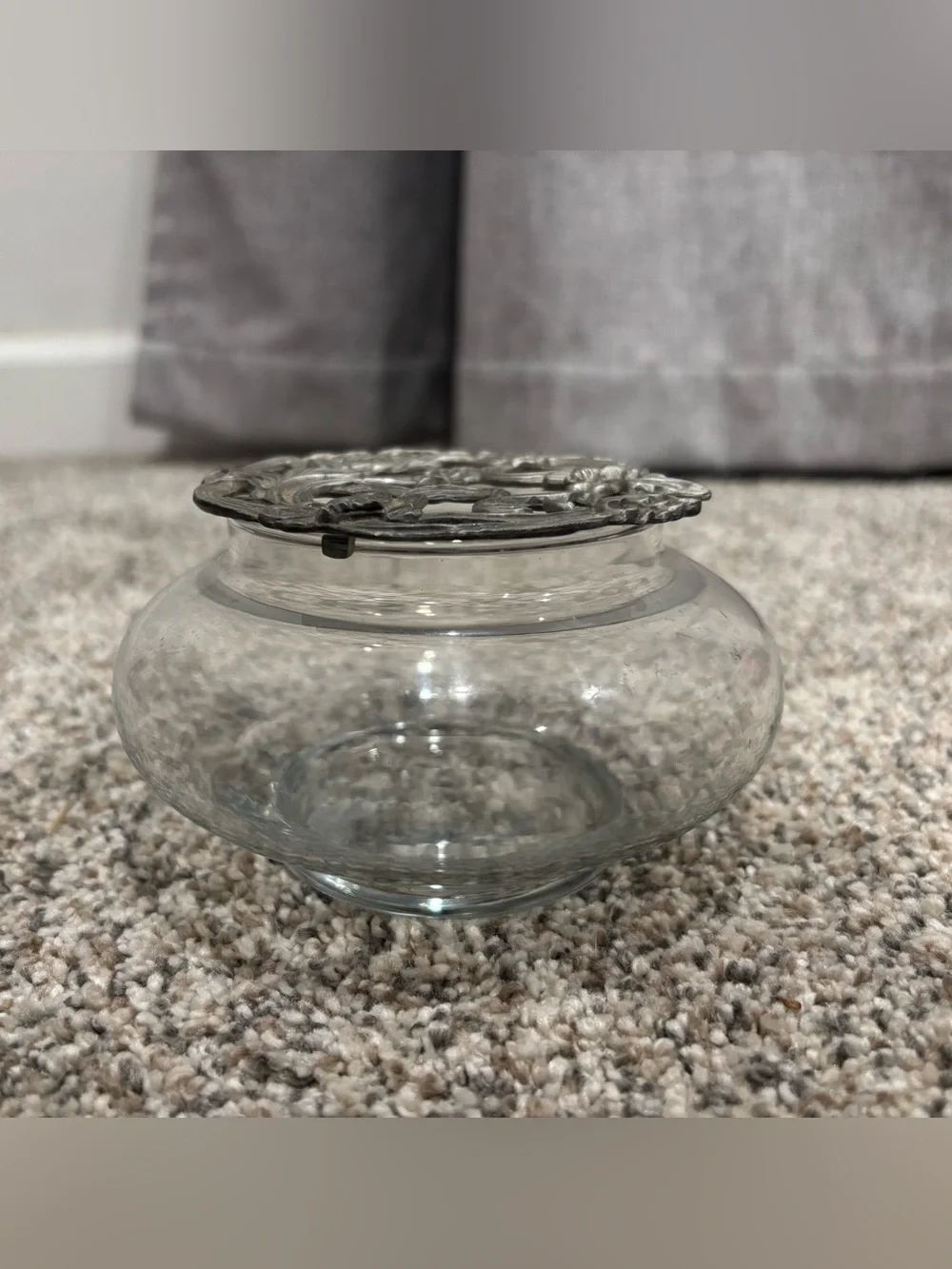 Potpourri Glass Jar With Rawcliffe Pewter Top Butterfly Design Whimsical
